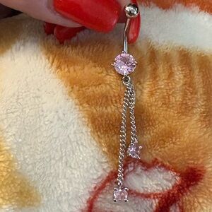 Belly Ring- Stainless Steel Navel Belly Ring Pink Zirconia Belly Piercing Ring